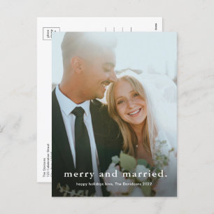 Simple Type Merry and Married Photo Christmas Holiday Postcard