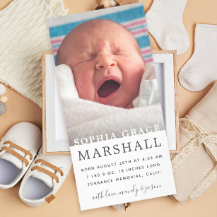 Simple Type Photo Birth Announcement Card