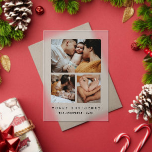Simple Typewriter 3 Photo Collage Christmas Card Acrylic Invitations