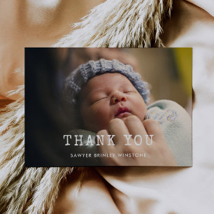 Simple typewriter Baby shower thank you card