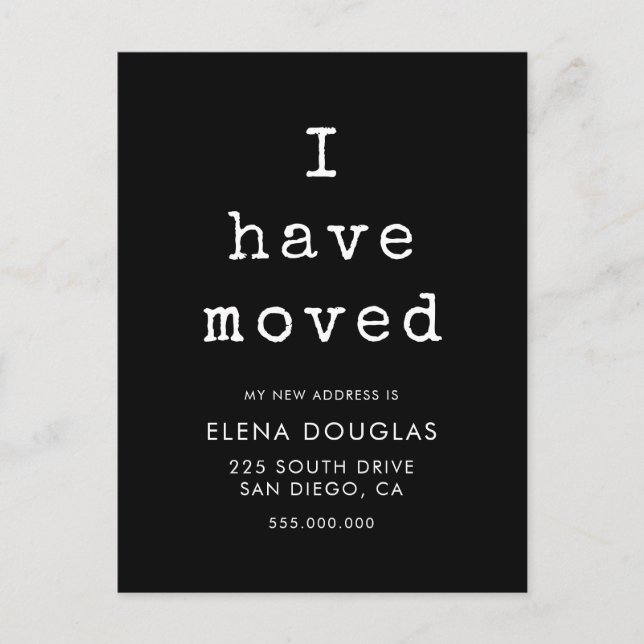 Simple typewriter I've moved moving announcement Postcard (Front)