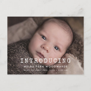 Simple typewriter New baby introducing photo Postcard