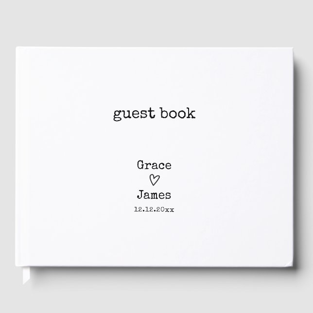 Simple Typewriter Typograph Personalized Wedding Guest Book (Front)