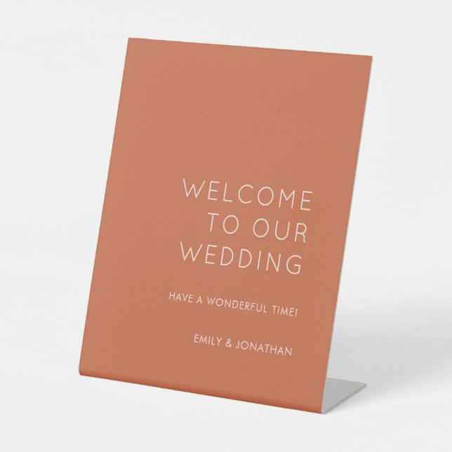 Simple Typograophy Terracotta  Welcome to Wedding Pedestal Sign (Front)