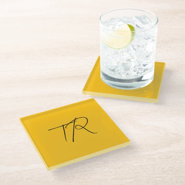 Simple typographic custom initials minimalist glass coaster (Angled)