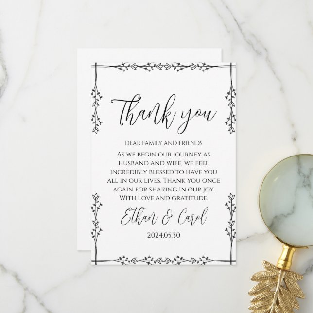 simple typographie mariage cartes de remerciements (Devant/Arrière en situation)