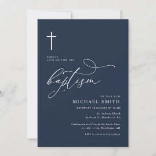 simple typographie marine bleu baptême invitation