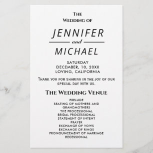 Simple Typographie Programme de mariage simple