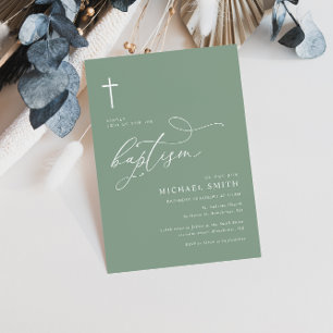 simple typographie sauge vert baptême invitation