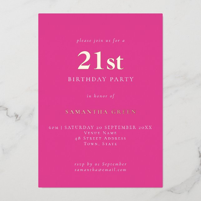 Simple Typography 21st Birthday Hot Pink (Front)