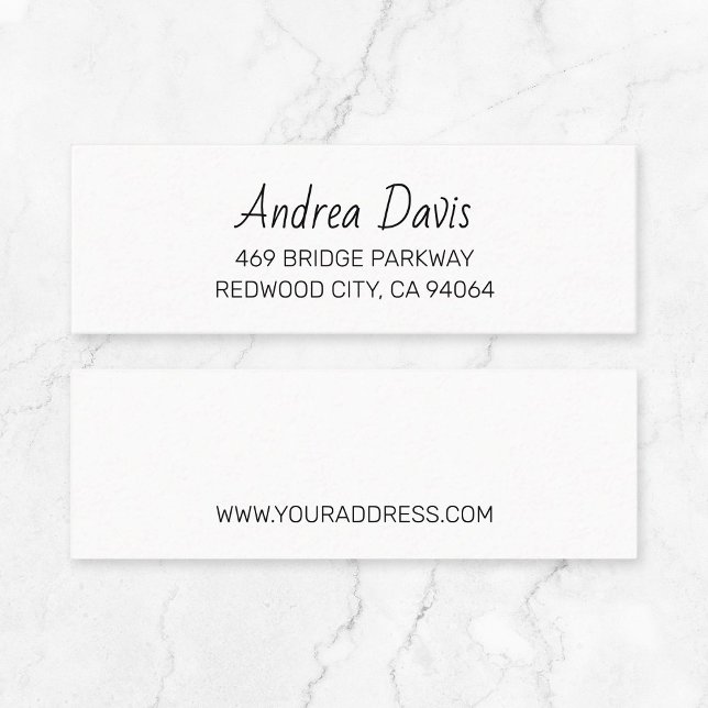 Simple Typography Address 02. Script Font . Mini Business Card (Small Business stationary - Modern script minimalist typography mini business card.)