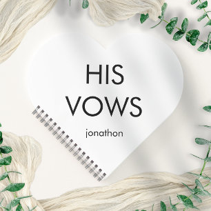 Simple Typography Any Colour His Vows Heart Shape Notebook