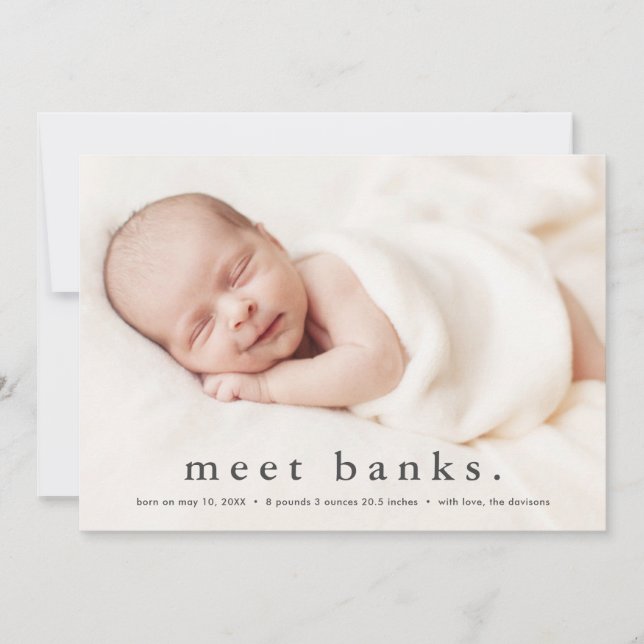 Simple Typography Baby Photo Birth Announcement (Front)