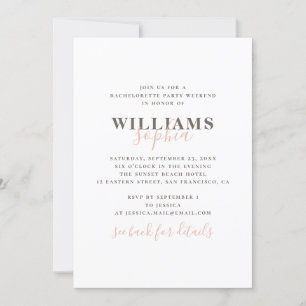 Simple typography bachelorette party weekend invitation
