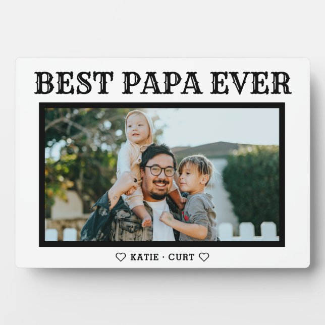 Simple Typography Best Papa Ever Photo Plaque (Front)