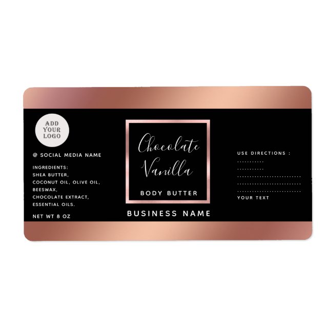 Simple typography black rose gold cosmetics logo (Front)