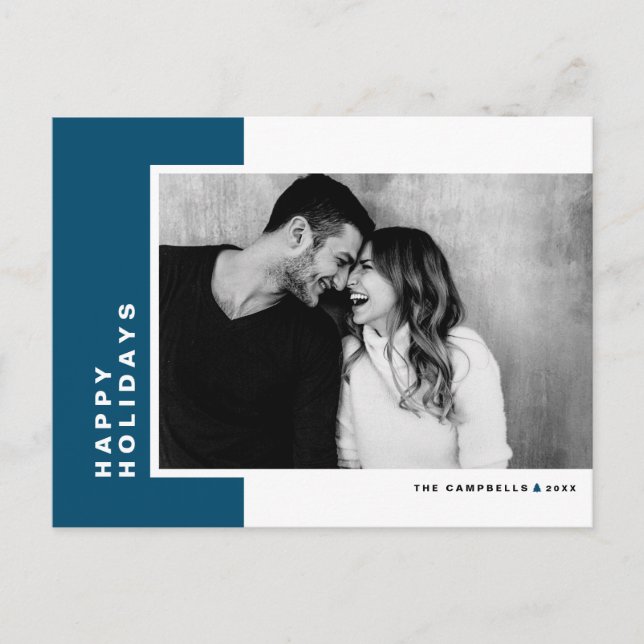 Simple Typography Blue Colour Block Photo Holiday Postcard (Front)