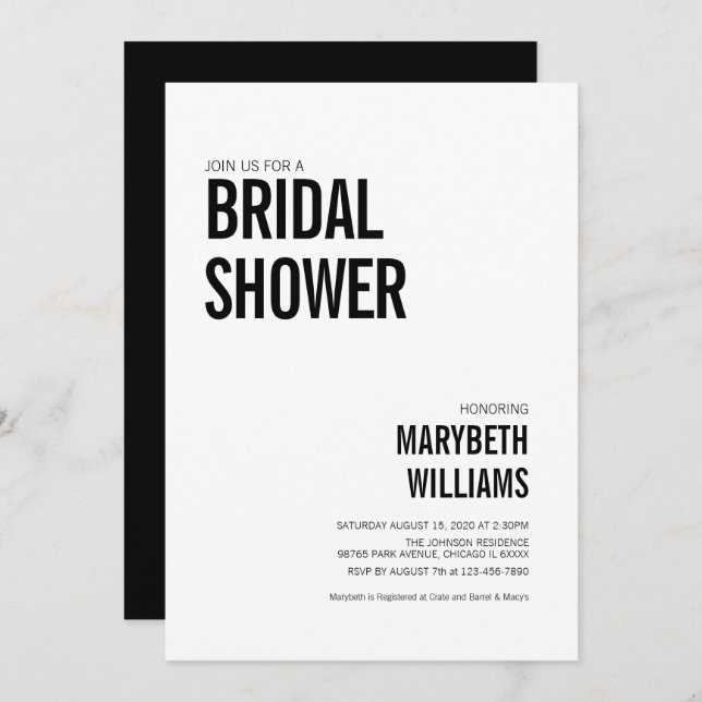 Simple Typography Bridal Shower Invitation (Front/Back)