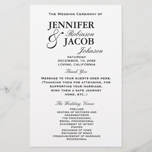 Simple Typography Clean Plain Wedding Program (Front)