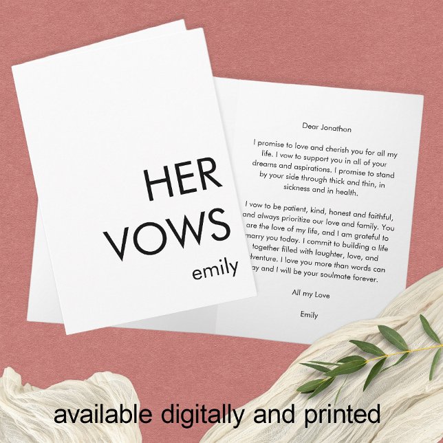 Simple Typography Custom Any Colour Her Vows Card (Creator Uploaded)
