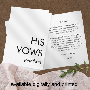 Simple Typography Custom Any Colour His Vows Card