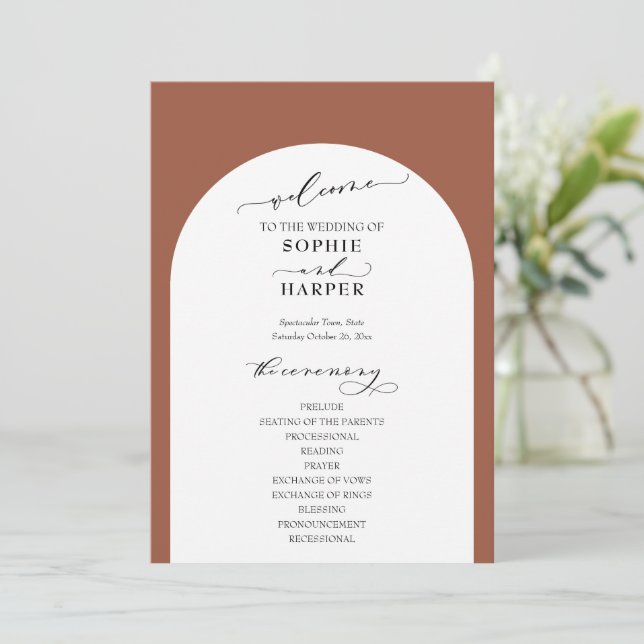 Simple Typography, Elegant Arch on Terracotta Program (Standing Front)