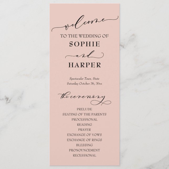 Simple Typography, Elegant Light Blush Pink Program (Front)