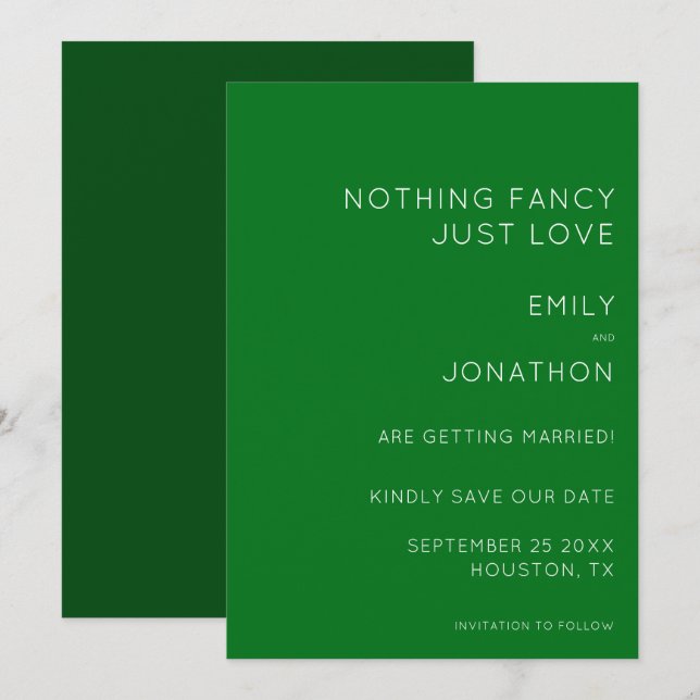 Simple Typography Emerald Green Wedding Save The D Date (Front/Back)