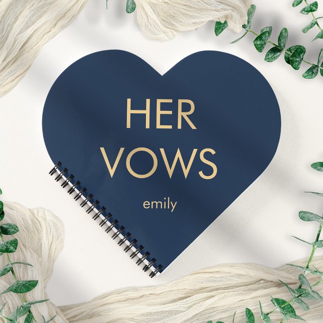 Simple Typography Gold Navy Her Vows Heart Shape Notebook (Creator Uploaded)