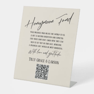 Simple Typography Honeymoon Fund QR Code Cream Pedestal Sign