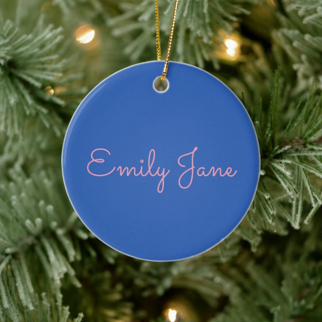 Simple Typography in Pink and Blue Personalized Ceramic Ornament (Tree)