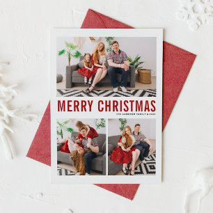 Simple Typography Merry Christmas Photo Collage II Holiday Card