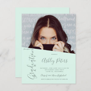 Simple typography mint green cool photo graduation invitation