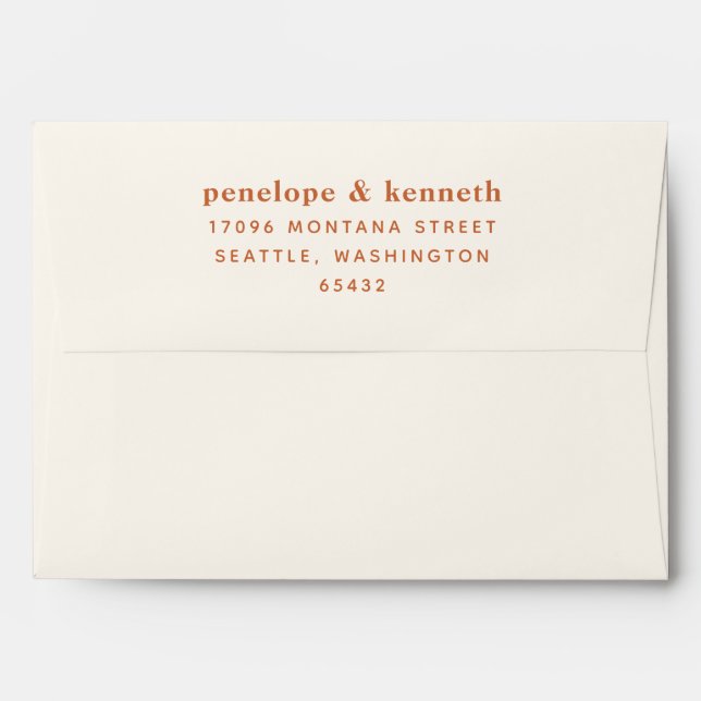 Simple Typography Modern Burnt Orange Wedding Envelope (Back (Top Flap))