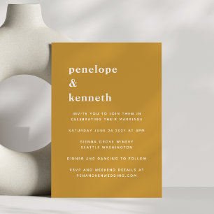 Simple Typography Modern Mustard Yellow Wedding Invitation