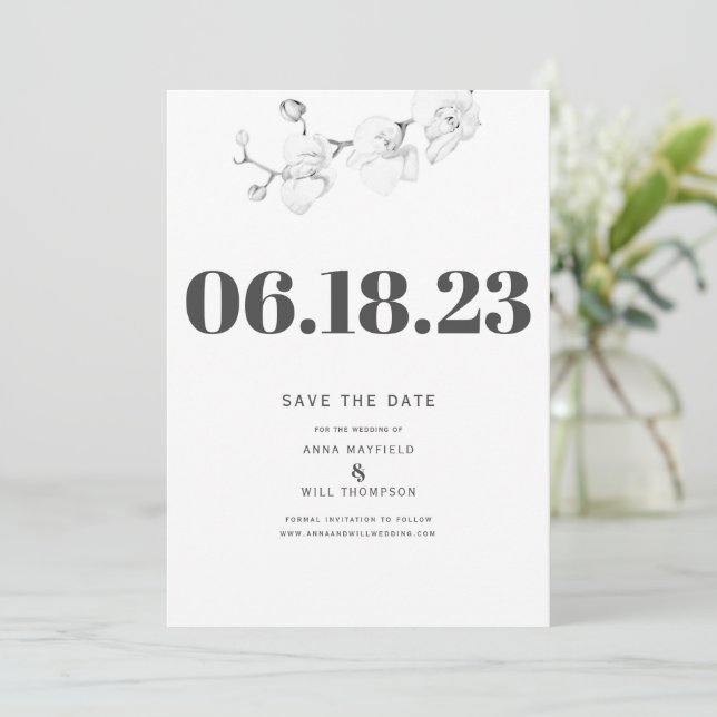 Simple Typography Modern Orchid Wedding Save Date Invitation (Standing Front)