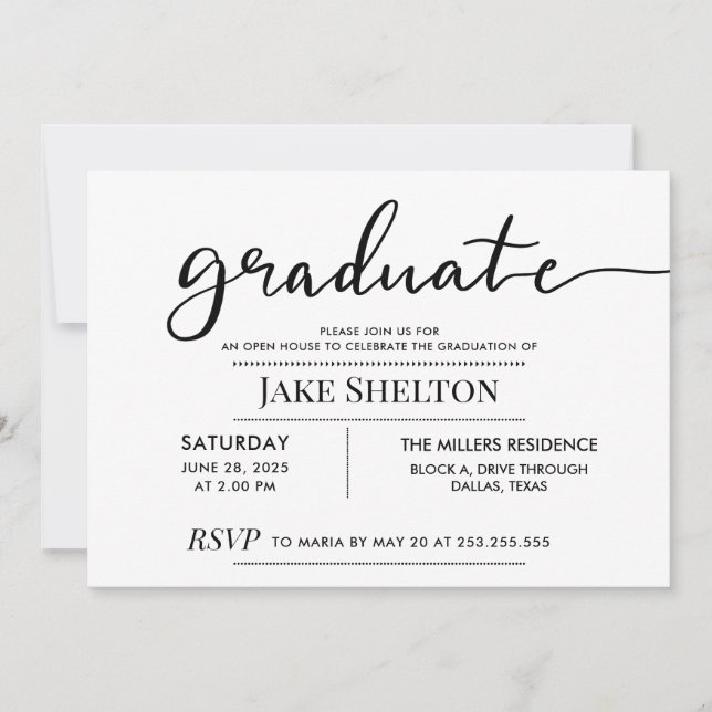 Simple Typography Open House Graduation Invitation (Front)