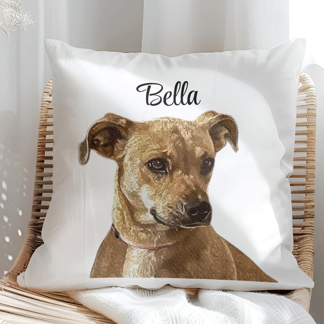 Simple Typography Personalized Custom Dog Image Throw Pillow (Creator Uploaded)