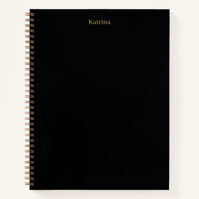 Simple Typography Personalized Name Black Gold Notebook (Front)