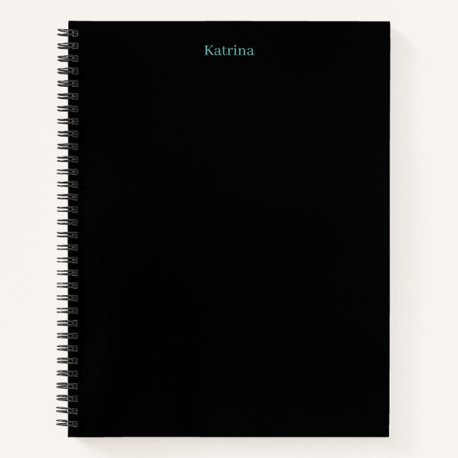 Simple Typography Personalized Name Black Teal Notebook (Front)