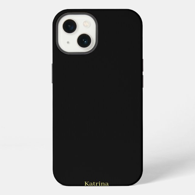 Simple Typography Personalized Name Black Yellow iPhone Case (Back)