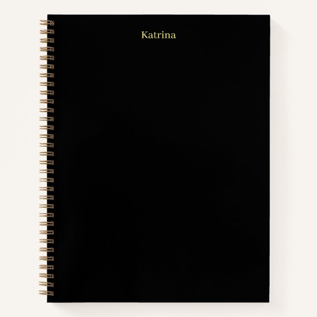Simple Typography Personalized Name Black Yellow Notebook (Front)
