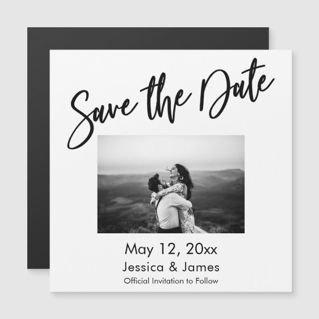 Simple Typography Pic Save The Date Magnetic Card (Front/Back)