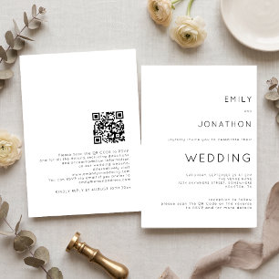 Simple Typography QR Code Black and White Wedding Invitation