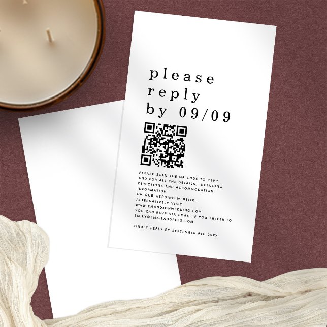 Simple Typography QR Code Black White Wedding RSVP Enclosure Card (Creator Uploaded)