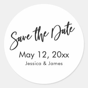Simple Typography Save the Date Black & White Classic Round Sticker