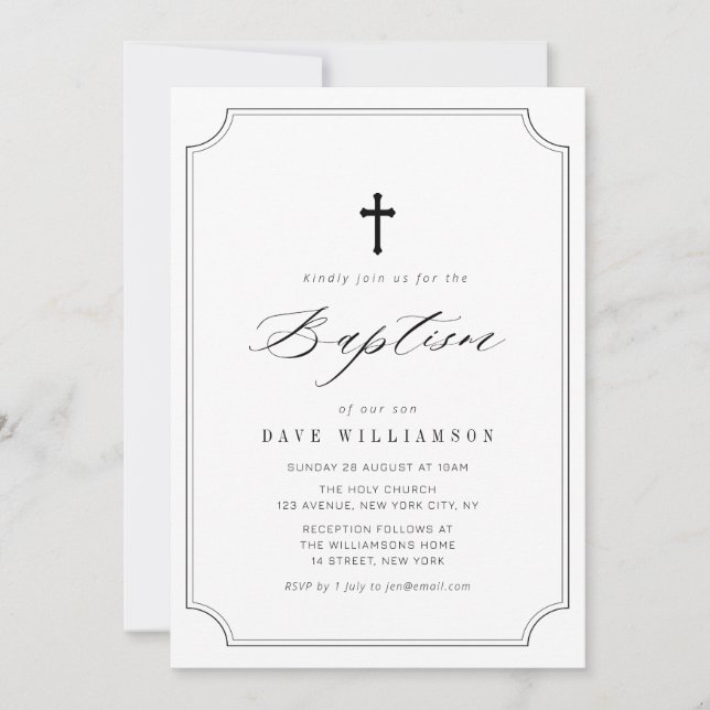 simple typography script frame baptism invitation (Front)
