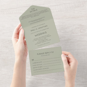 Simple Typography Soft Save Green Wedding All In One Invitation
