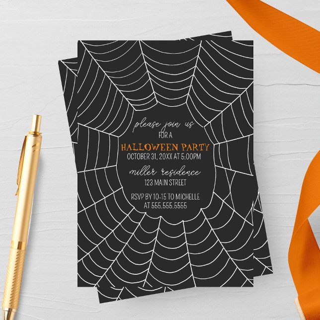 Simple Typography Spiderweb Halloween Party  Invitation (Creator Uploaded)