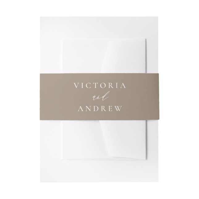 Simple Typography Taupe Formal Wedding Invitation Belly Band (Front Example)